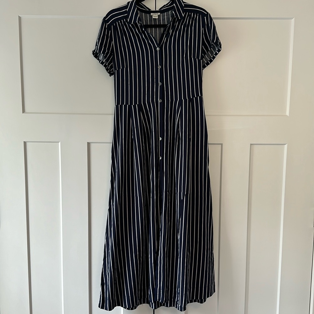 Navy blue maxi dress with white stripes
